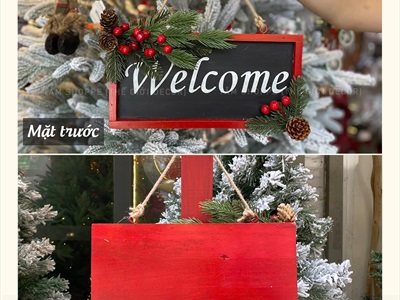 Bảng treo cửa giáng sinh Welcome viền Đỏ [Bằng gỗ] BANGTREO-NOEL-01